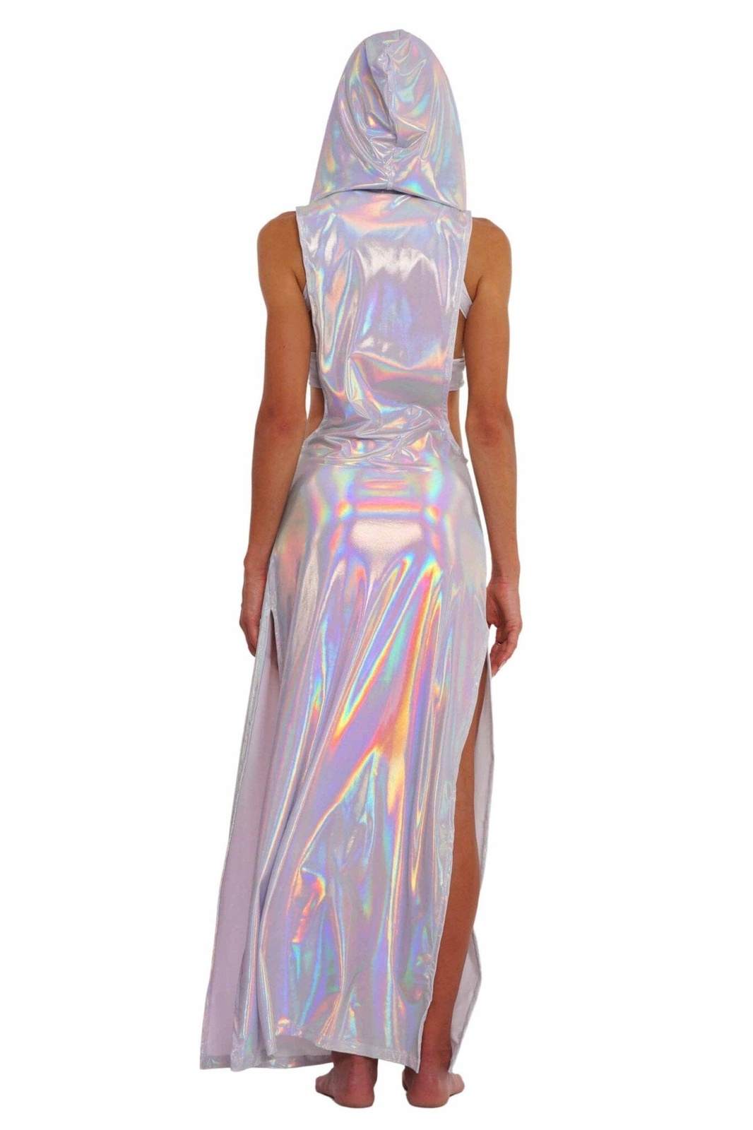 Atlantis Holographic White Festival Maxi Dress, Love Khaos, L/XL , White