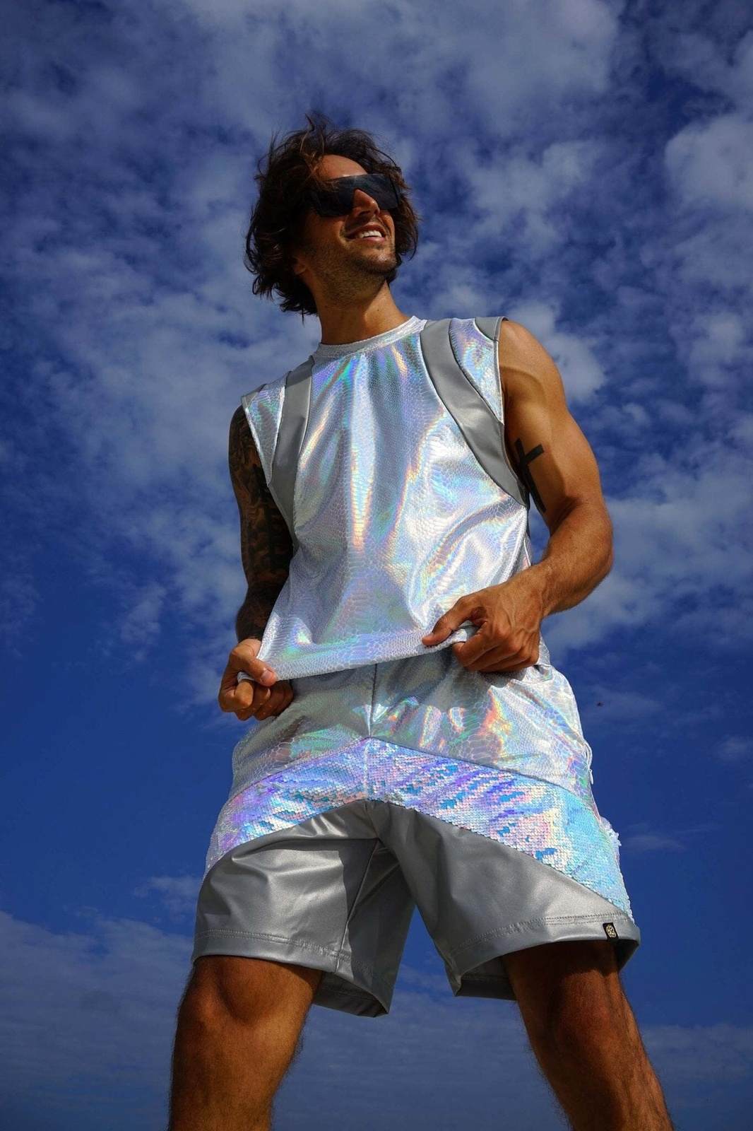 Mens reflective tank top and matching shorts from Love Khaos