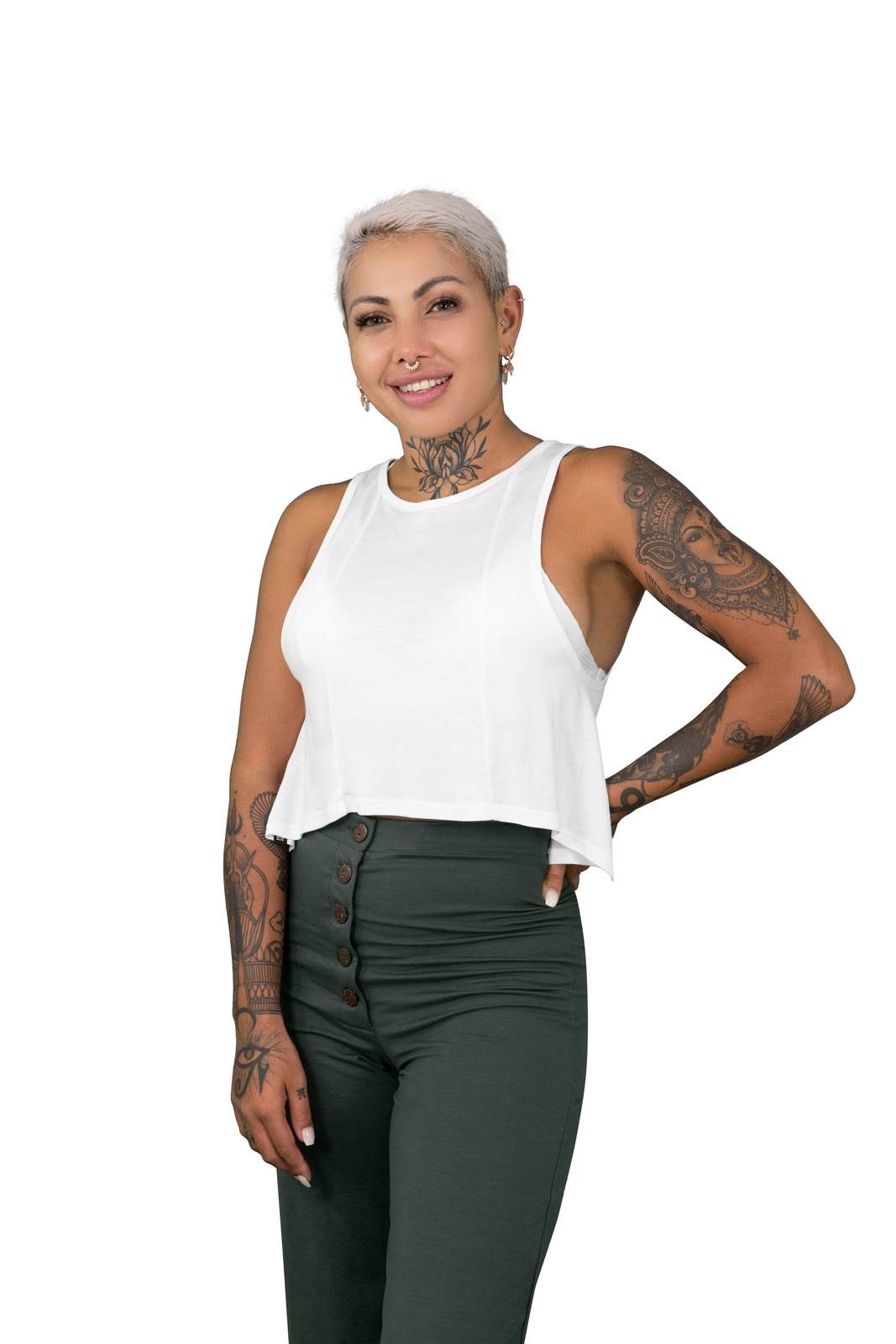 Plus Size White Crop top by Ekoluxe best Eco Friendly clothing brands