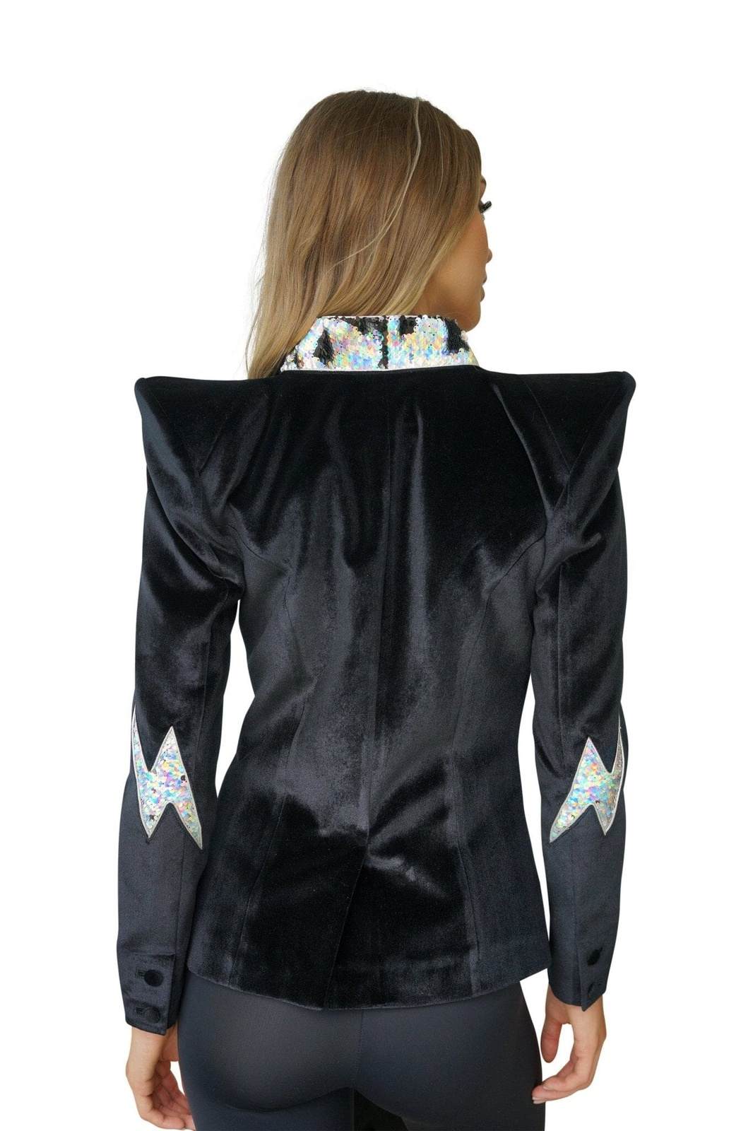 Womens Velvet Blazer with Sequin Lightning Bolts from Love Khaos Futuristic style brand