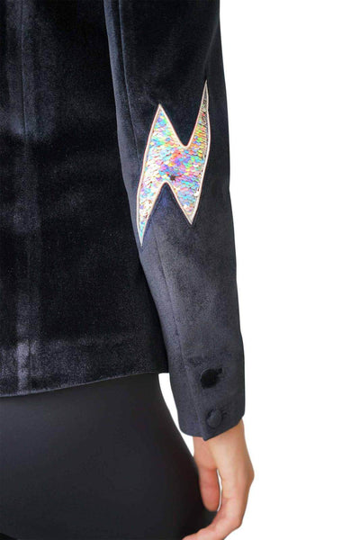 Womens Velvet Blazer with Sequin Lightning Bolts from Love Khaos Futuristic style brand