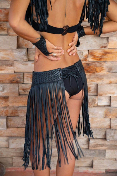 Leather Fringe Skirt for Burning Man Costume and Festival Wear by Love Khaos