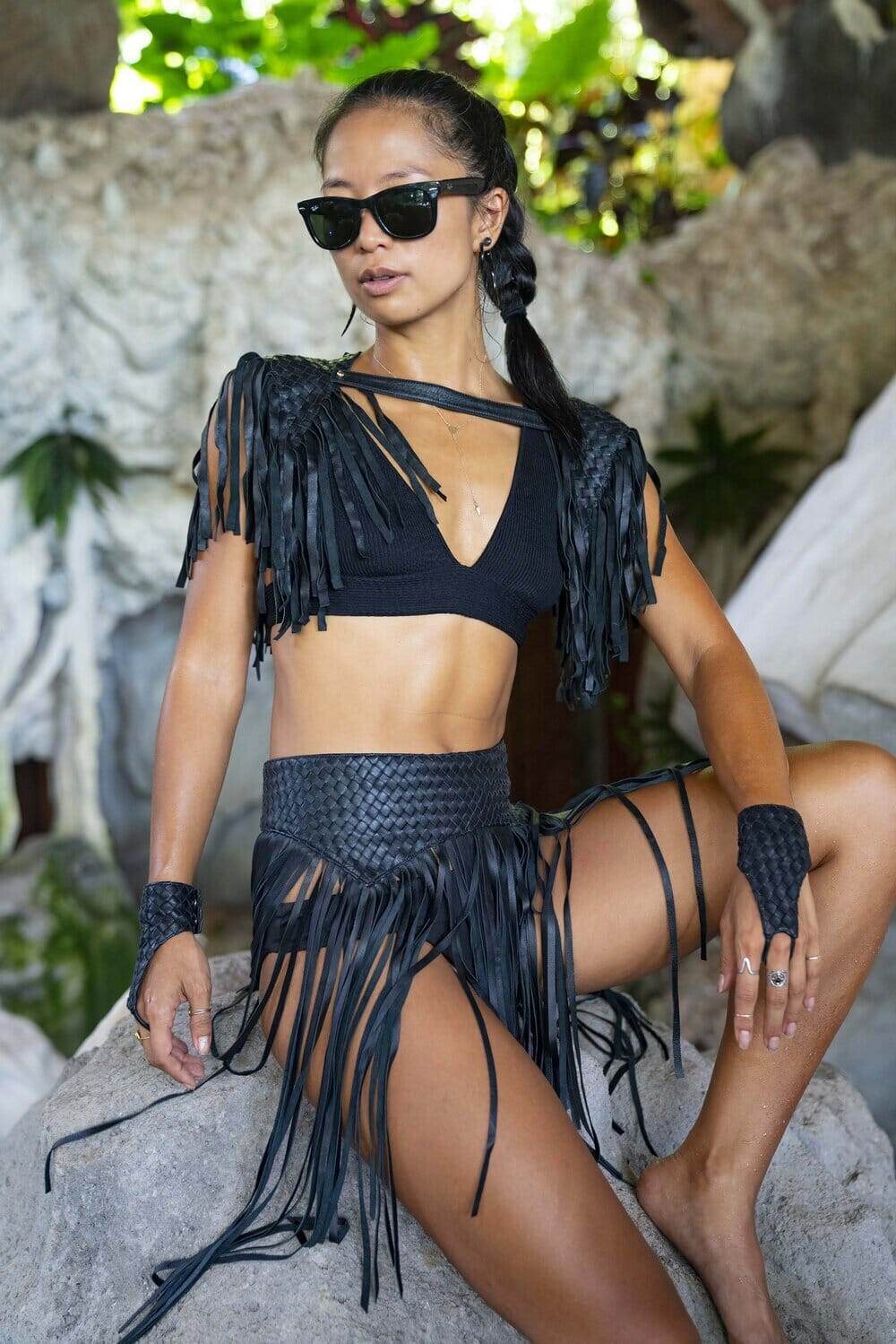 Leather Fringe Skirt for Burning Man Costume and Festival Wear by Love Khaos